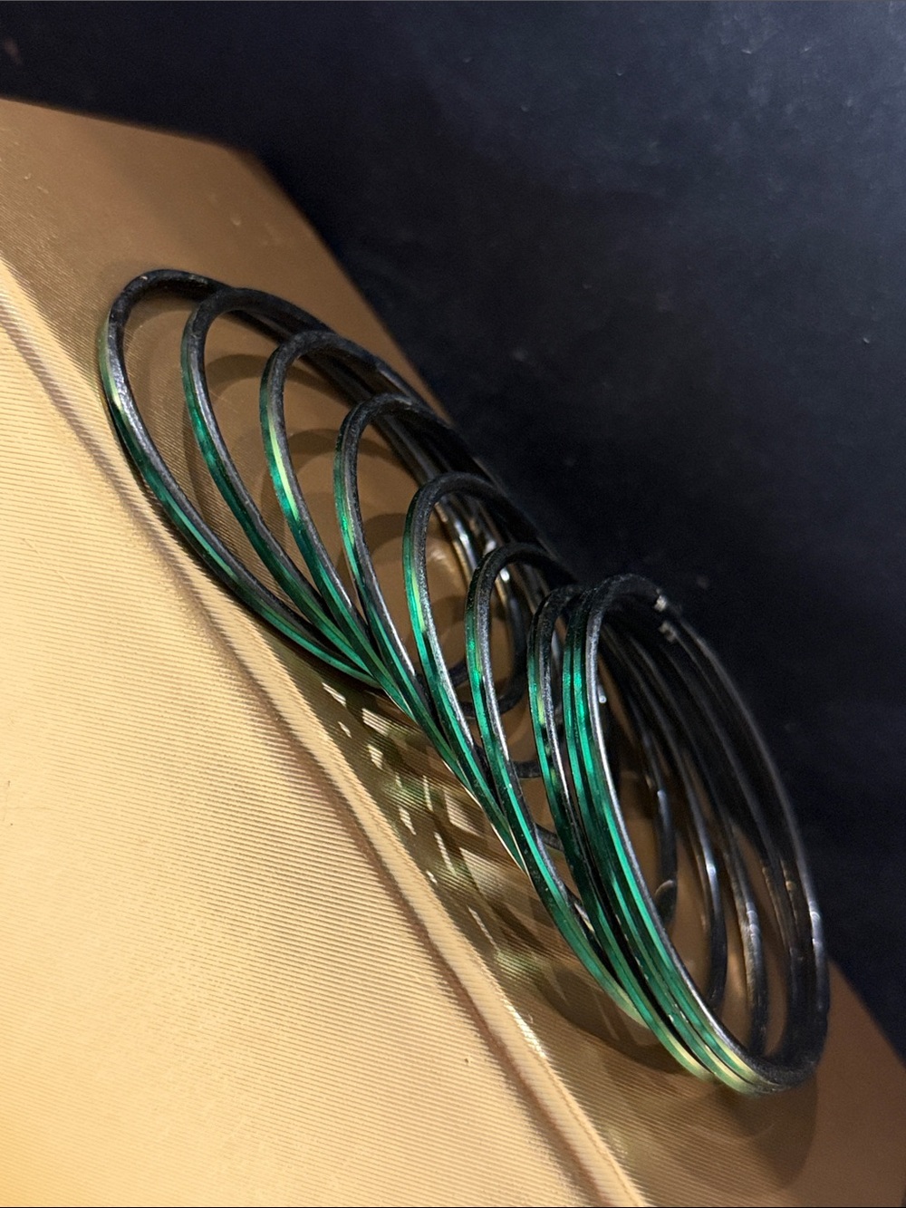 Set of Black and Green Metallic Coil Bangles